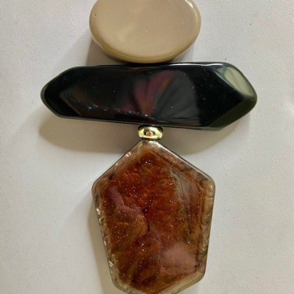 ❤️Statement Necklace! Black Leather, Holding Three Resin Stones. 40 in. /N176 - Picture 2 of 3